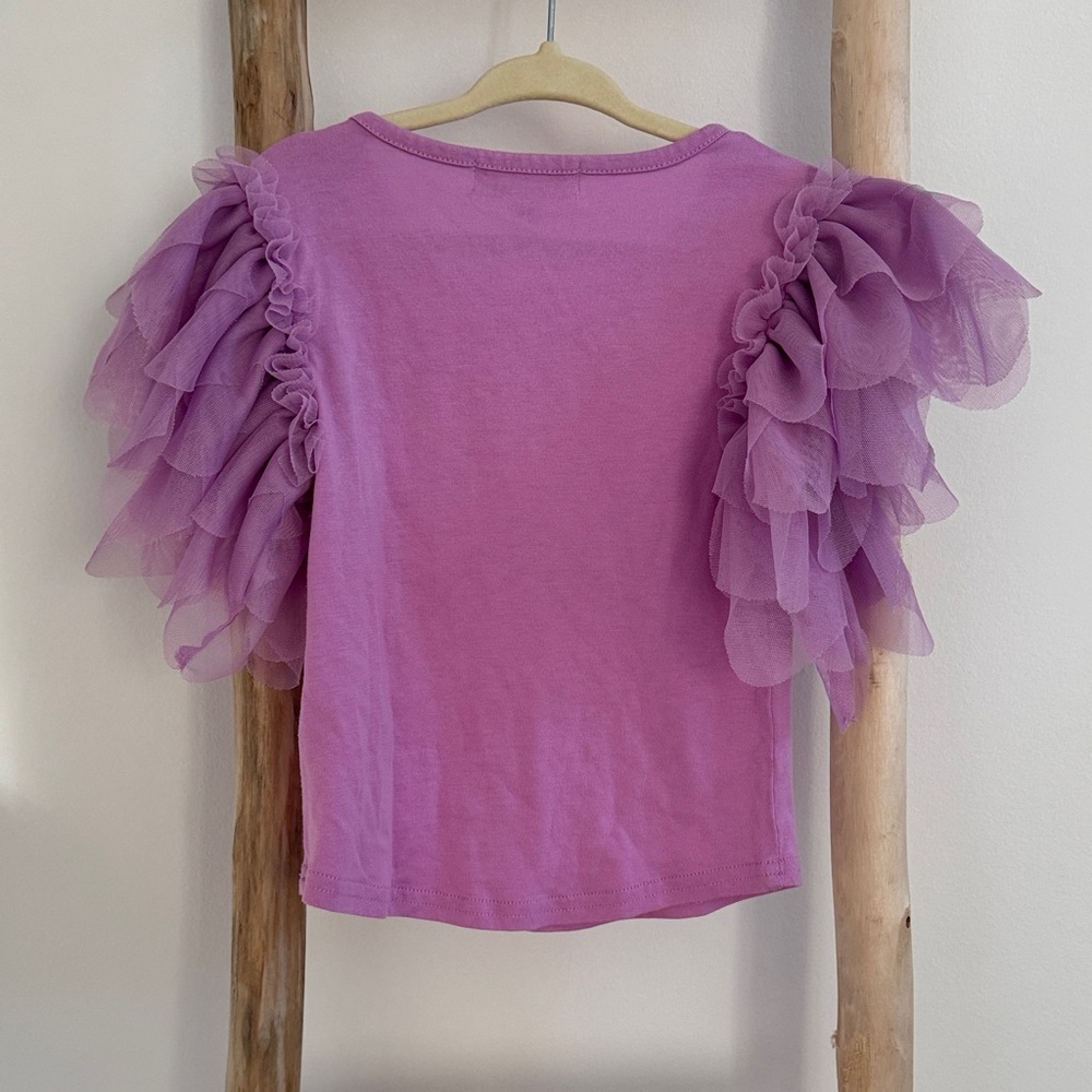 Purple Ruffle Sleeve Kids Top - Picture 3 of 3